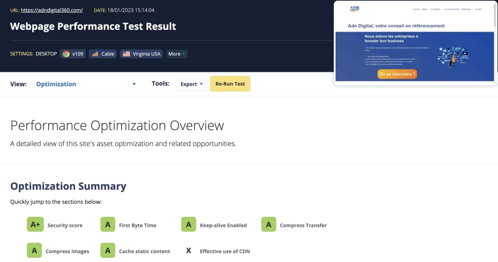 Test de Performance du site Adn Digital