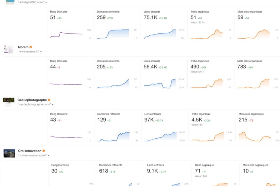 Résultats referencement naturel des clients - consultant seo frédéric fauvet