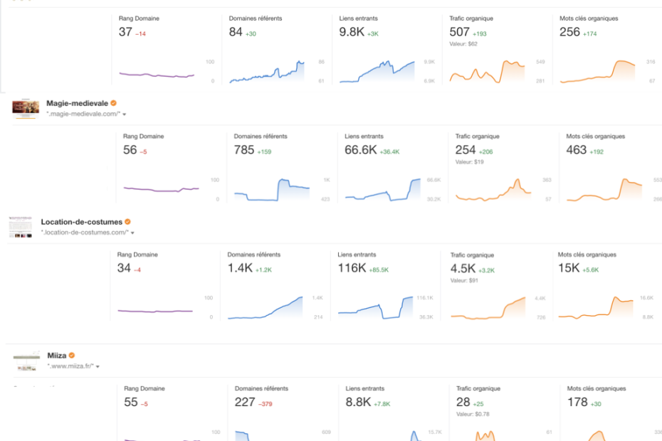 Résultats referencement naturel des clients - consultant seo frédéric fauvet