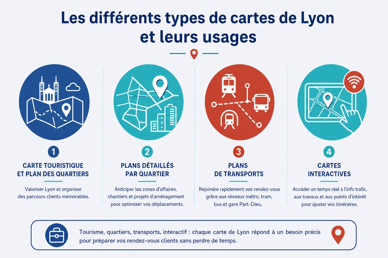 Google Maps à Lyon: préparer vos rendez-vous clients sans perdre de temps , Les différents types de cartes de Lyon et leurs usages