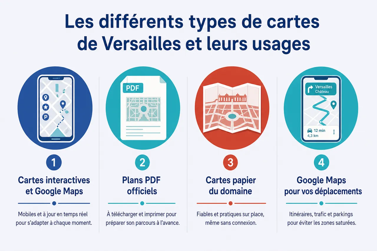 Google Maps à Versailles: organiser visites et déplacements autour du château , Les différents types de cartes de Versailles et leurs usages