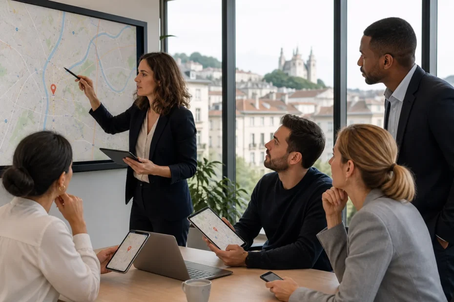 Carte Google Maps avec localisation commerciale et indicateurs de visite
