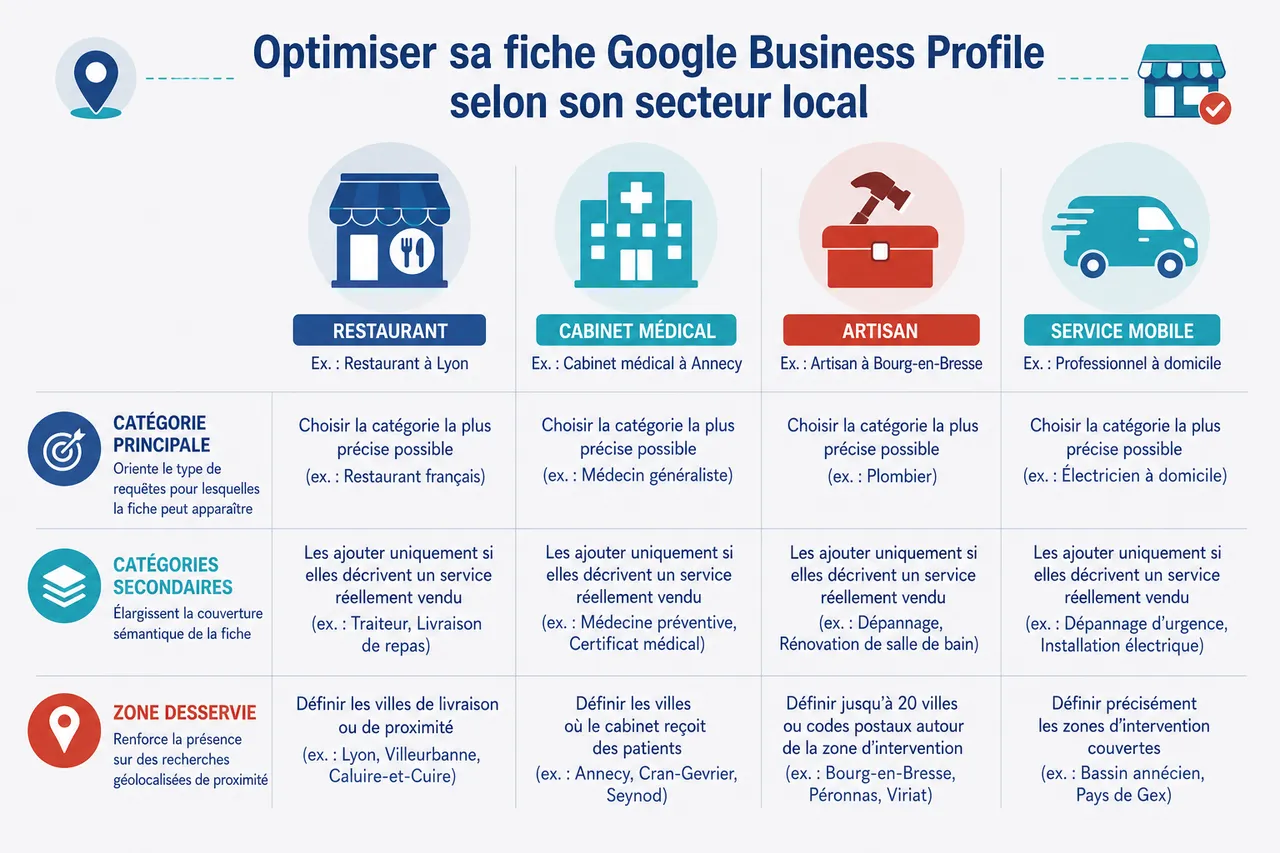 Google Business Profile : opportunités pour les professions locales en 2026 - ADN DIGITAL Consultant SEO Mâcon (Saône-et-Loire), Consultant SEO Bourg-en-Bresse (Ain), Consultant SEO Lyon (Rhône) Google Business Profile: opportunités pour les professions locales en 2026 , Comment optimiser sa fiche Google Business Profile selon son secteur local